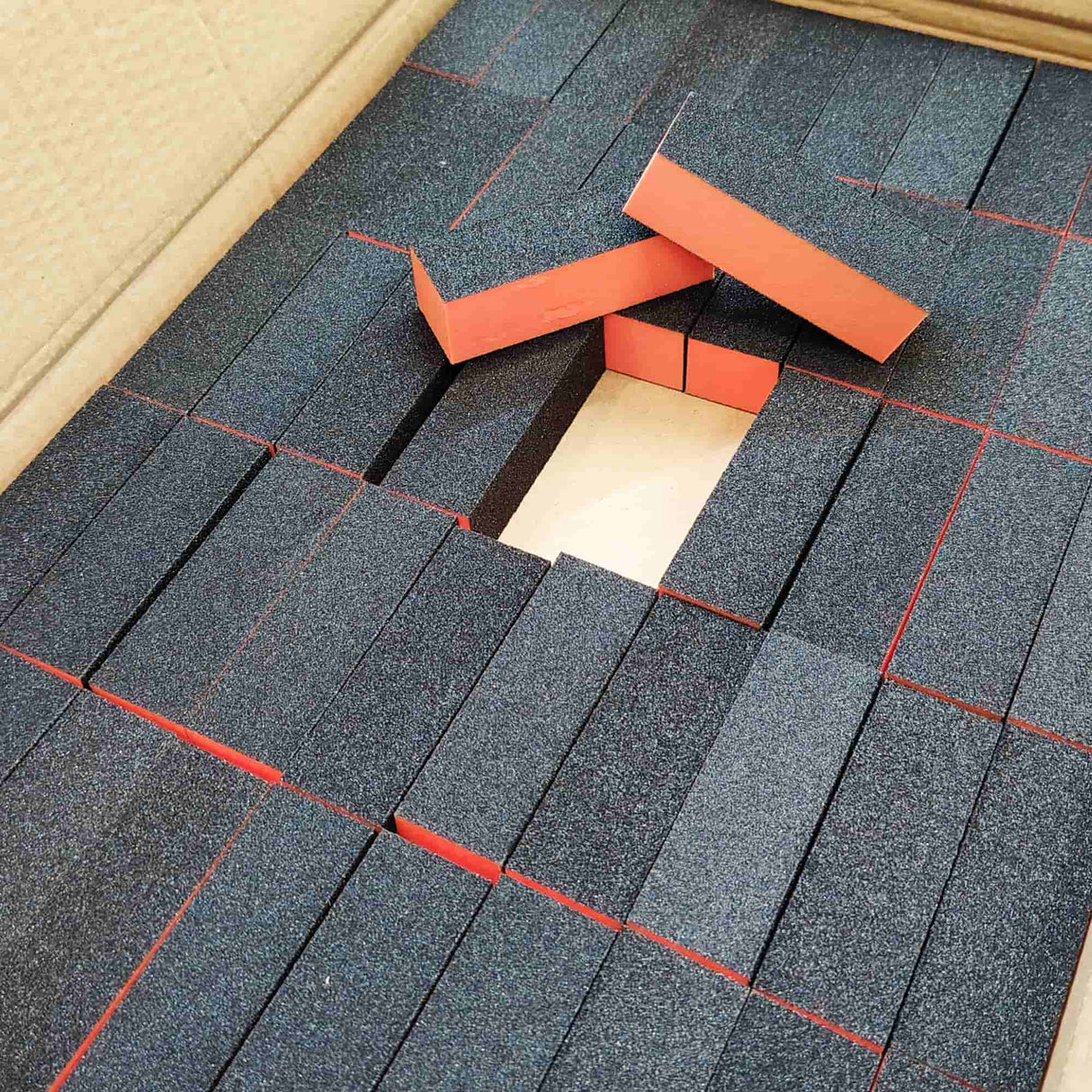 3-Way Buffer Orange Block 100/180 Box of 500pcs Black Sand Content View Buffers Stacked