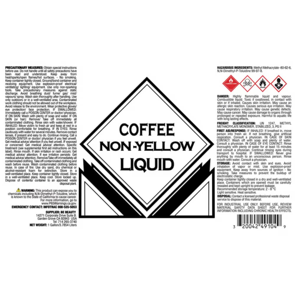 Be Beauty Coffee Scented Acrylic Monomer Liquid Purple Gallon Label