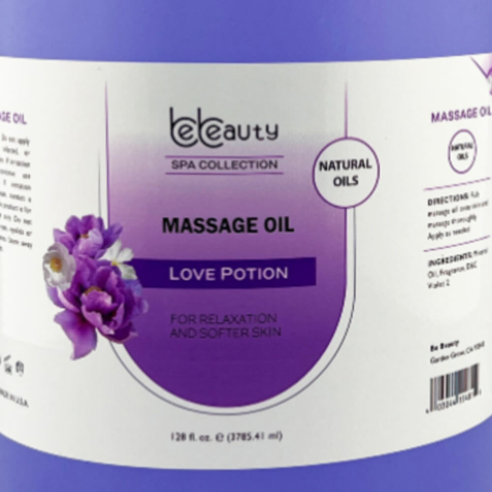 Be Beauty Massage Oil Gallon Bottle Love Potion Label
