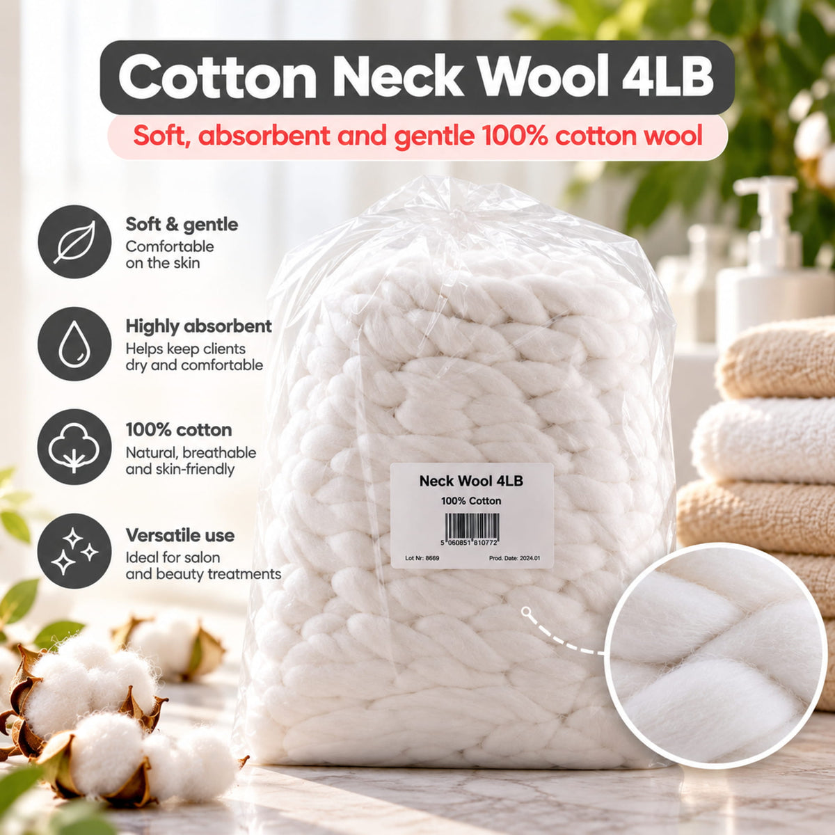 Cotton Neck Wool 4lb 100% Infographic AI Image