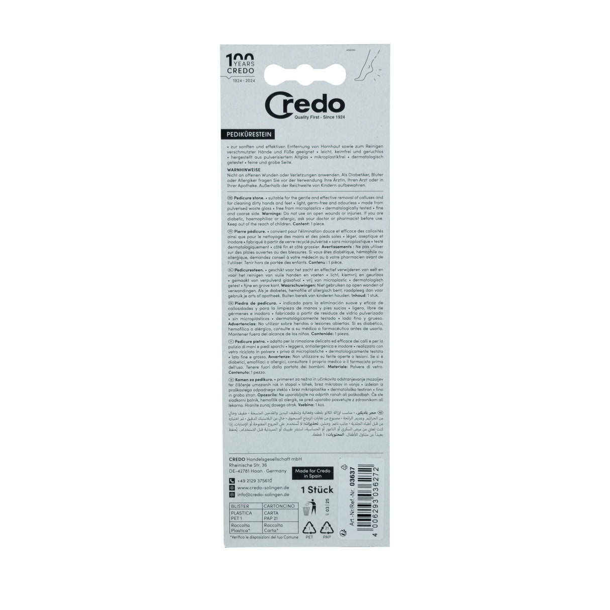 Credo Diabetic Tool Dual Sided Pedicure Stone Box Back View
