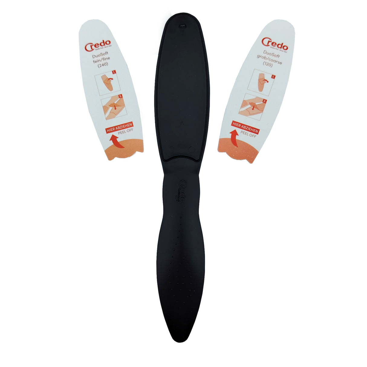 Credo DuoSoft Foot File Black Handle With Coarse And Fine Grit Display Front View