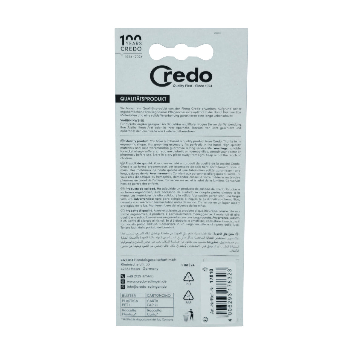Credo Facial Hair Remover Roller Tool Handle Box Back View