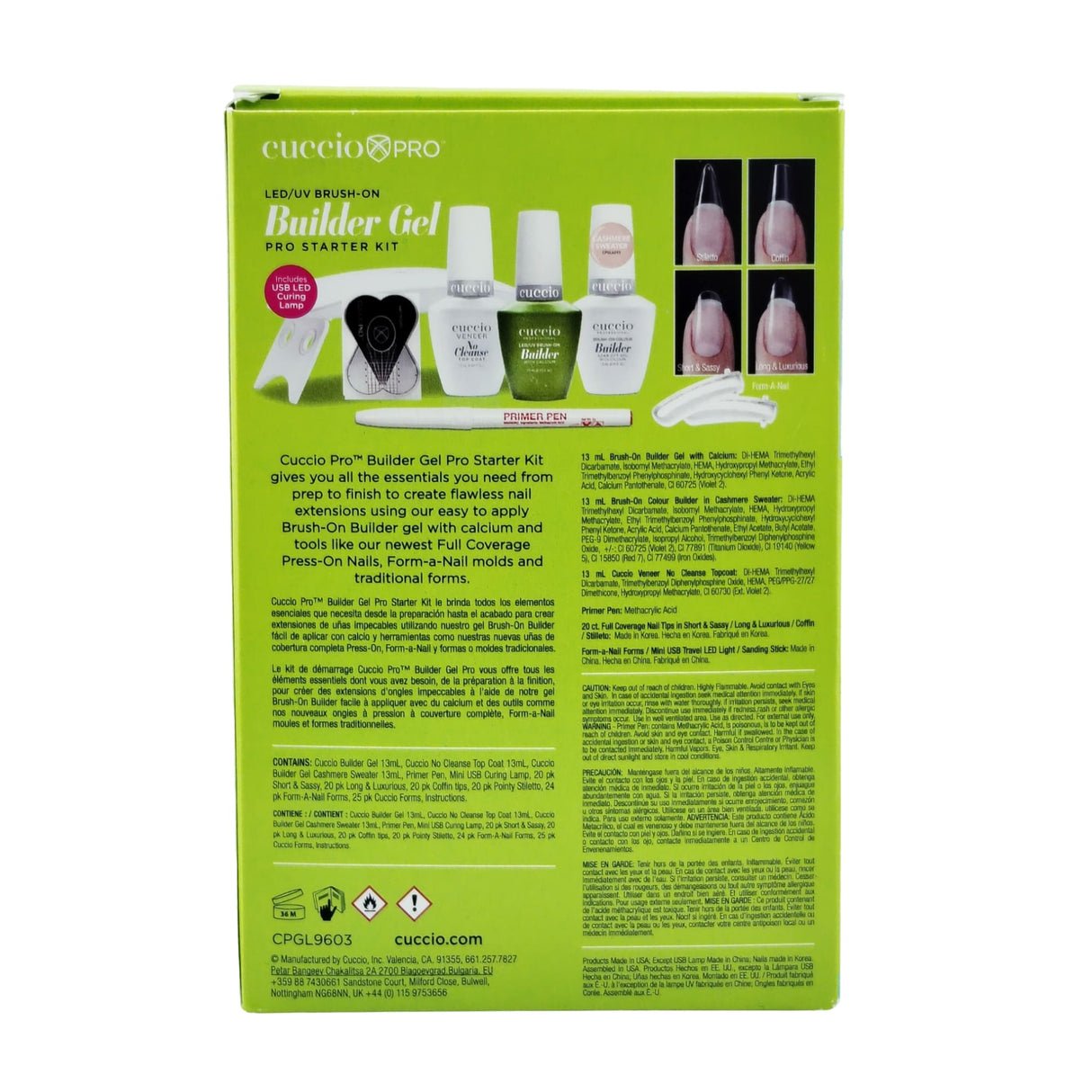 Cuccio Brush-on Builder Gel Pro Starter Kit Box Back View