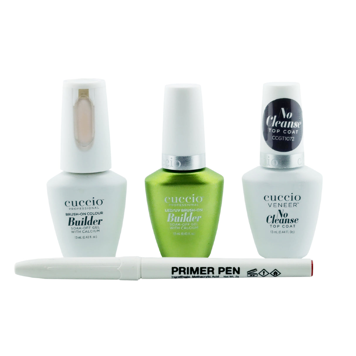 Cuccio Brush-on Builder Gel Pro Starter Kit Content Bottle and Primer Pen View