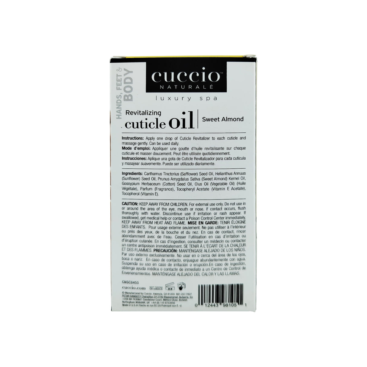 Cuccio Revitalising Mini Cuticle Oil - Sweet Almond 3.7ml 0.125oz 40 Piece Back View