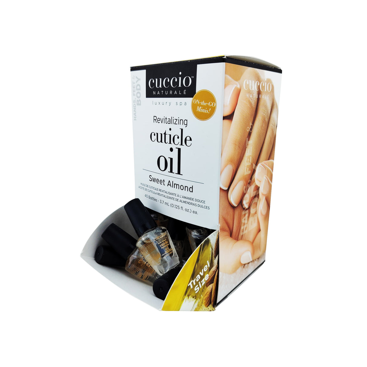 Cuccio Revitalising Mini Cuticle Oil - Sweet Almond 3.7ml 0.125oz 40 Piece Pack Side View