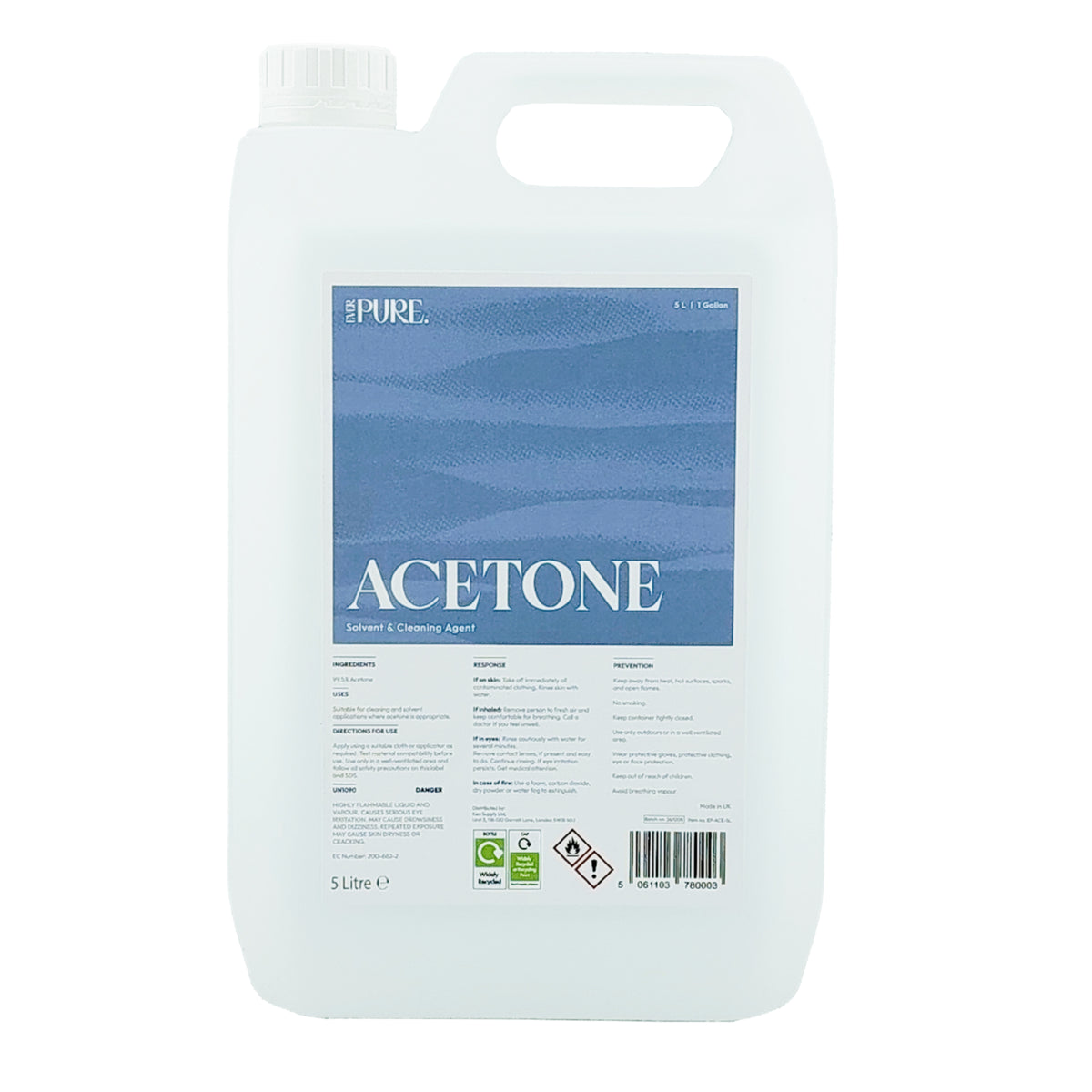 Ever Pure Acetone 5 Litre Gallon Size Bottle