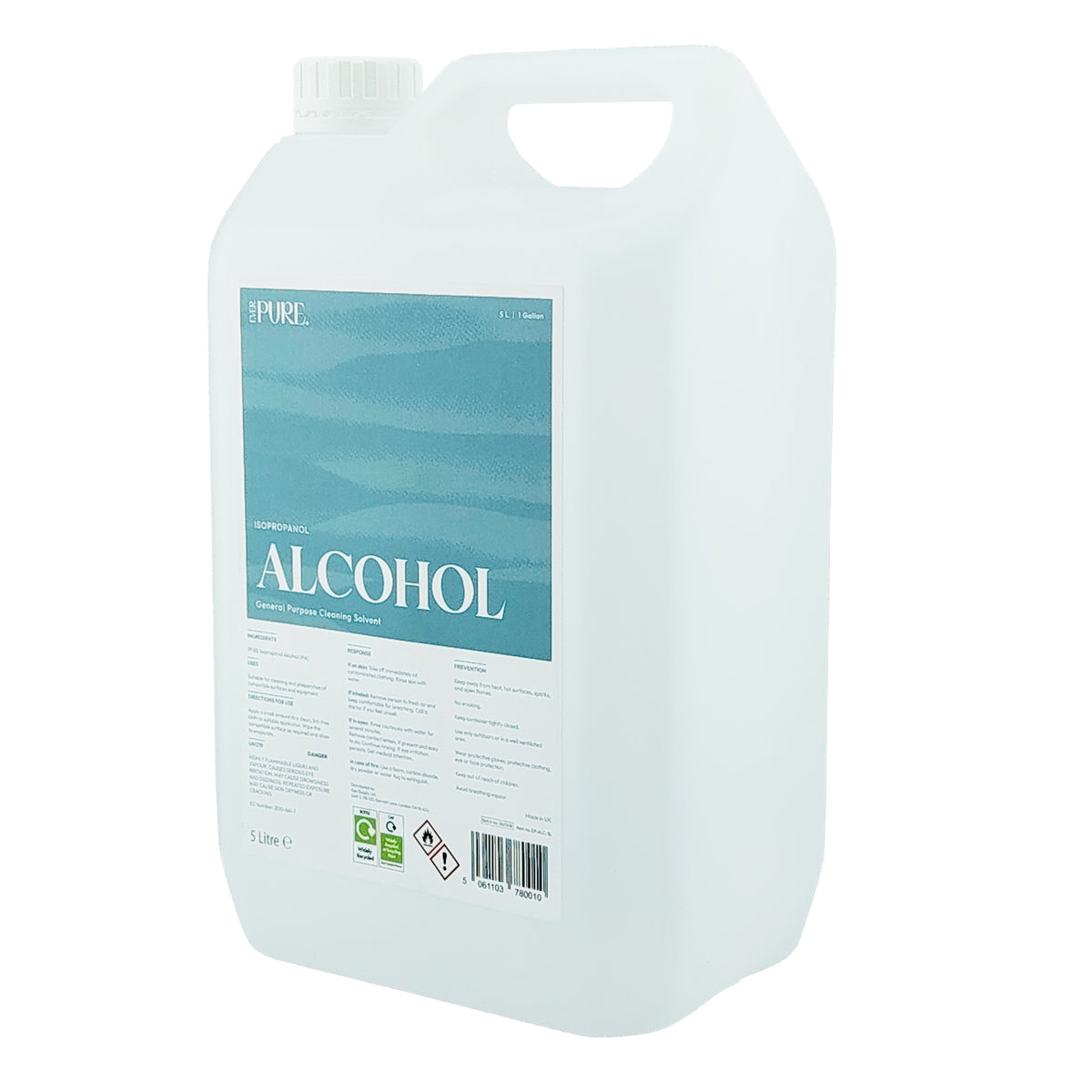 Ever Pure Isopropanol Alcohol 5 Litre Gallon Size Bottle Side View