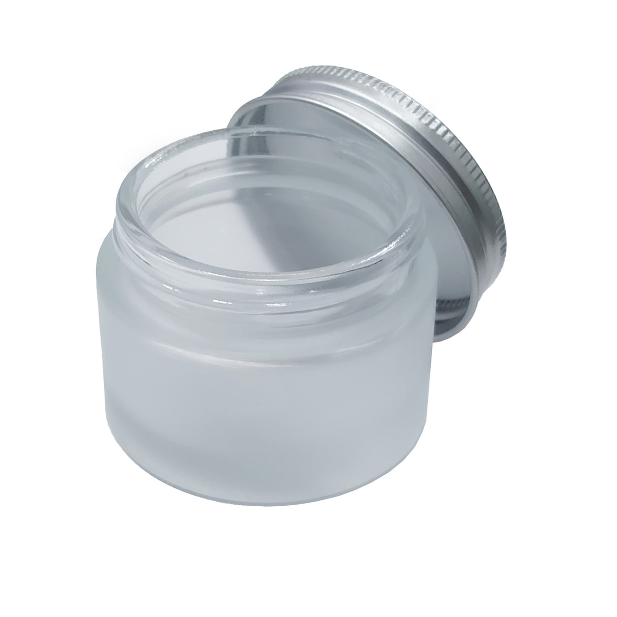 Frosted Liquid Dappen Dish Jar 50ml - Opened Silver Aluminium Screw Lid