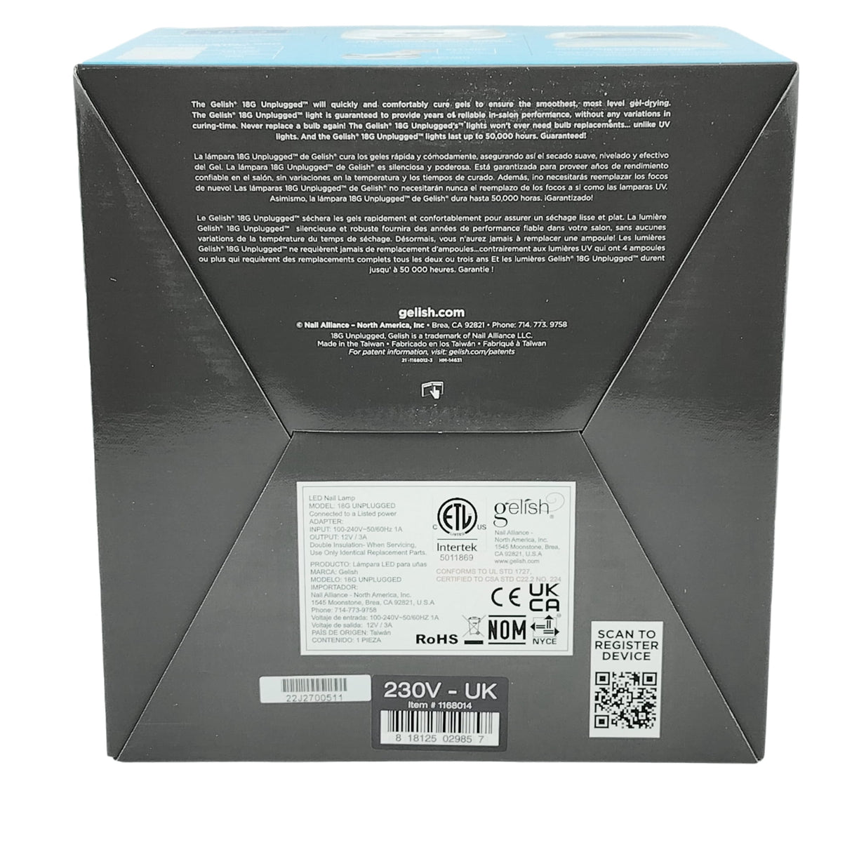 Gelish 18G Plus LED Lamp Unplugged - Back Box Underneath View