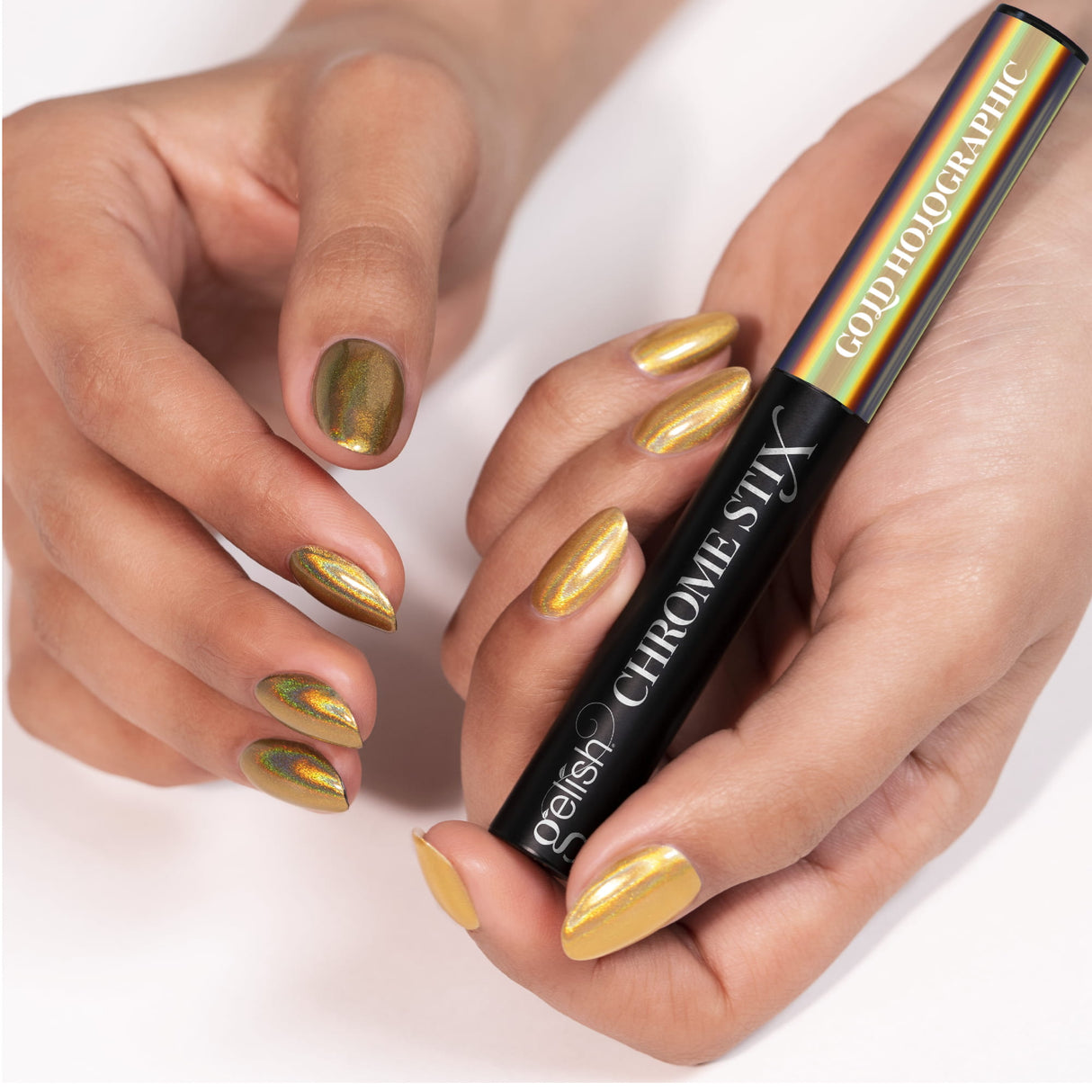 Gelish Chrome Stix - Gold Holographic Colour With Finger Nails