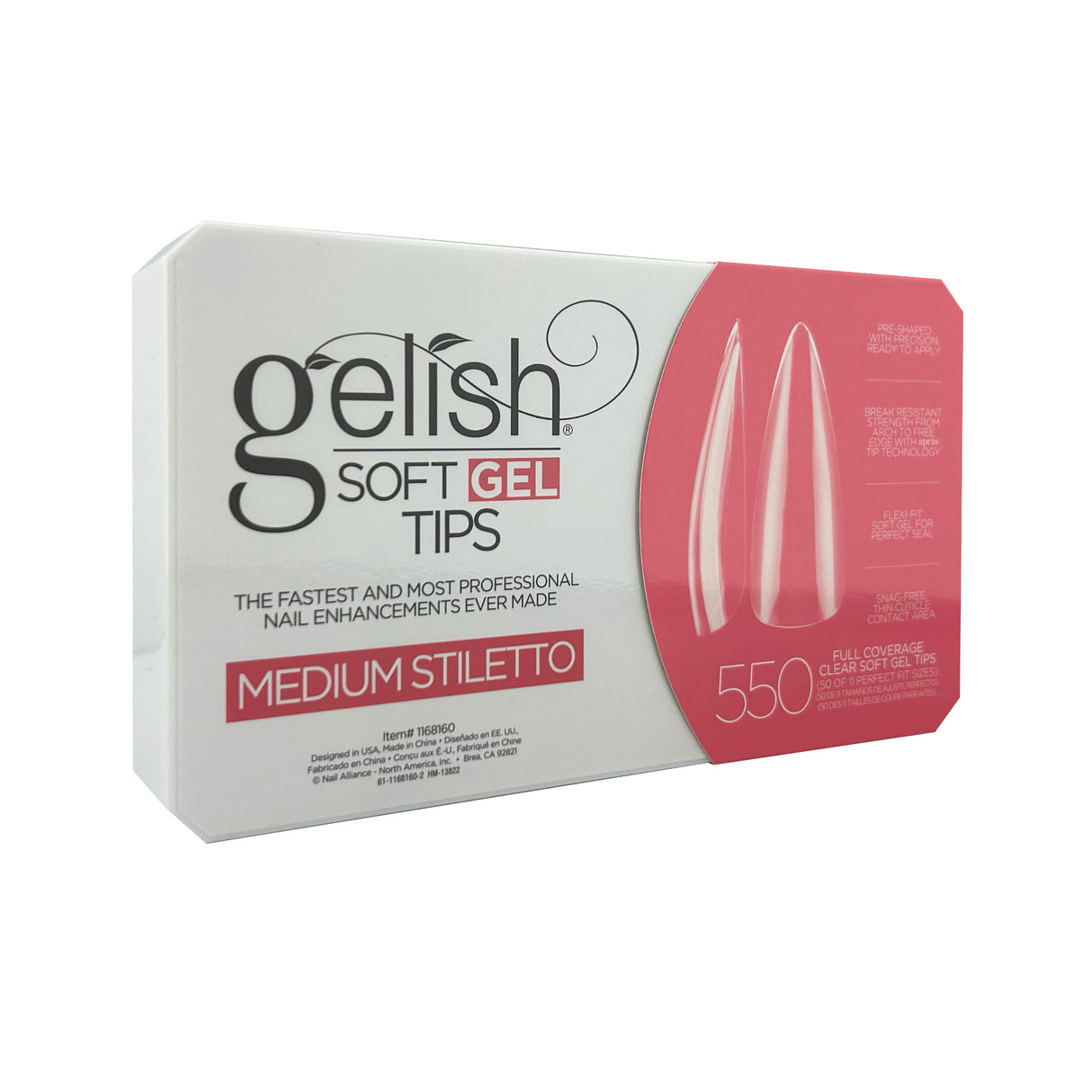 Gelish Soft Gel Tips (550pcs) - Medium Stiletto Box Front View