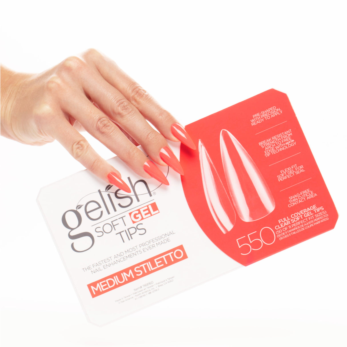 Gelish Soft Gel Tips Medium Stiletto Hand Model With Finger Nails And Box