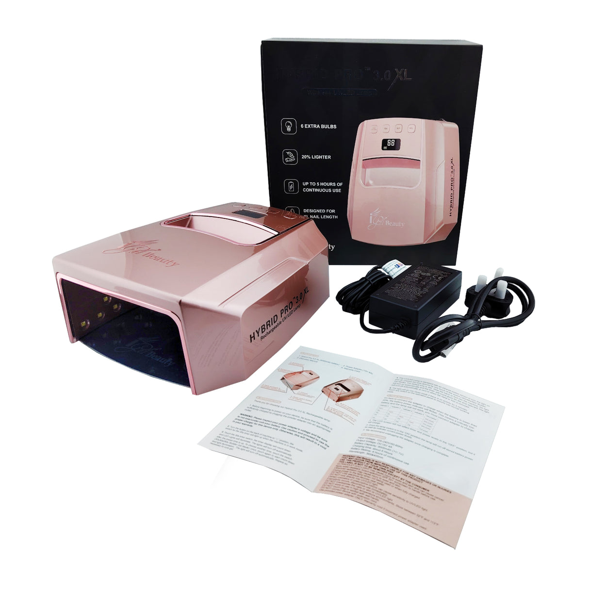 IGel Beauty Hybrid Pro 3.0 XL Wireless UV/LED Lamp - Rose Gold Box Content View