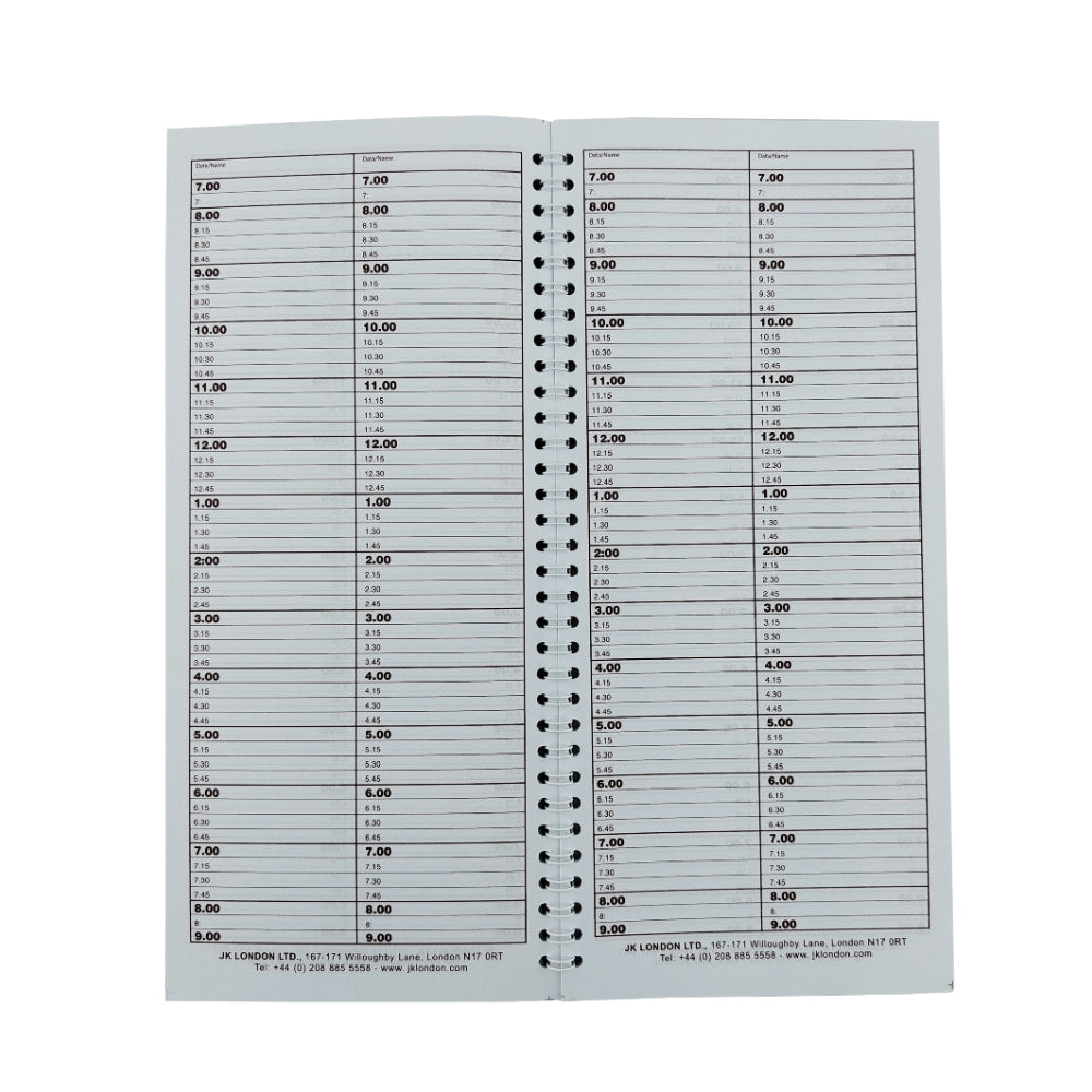 JK London 2 Column Salon Appointment Book Inside View