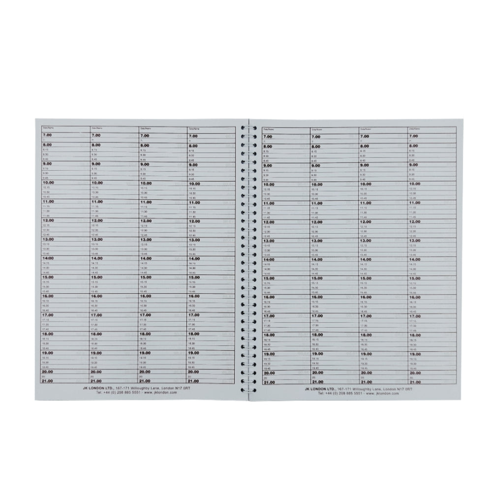 JK London 4 Column Salon Appointment Book Inside View