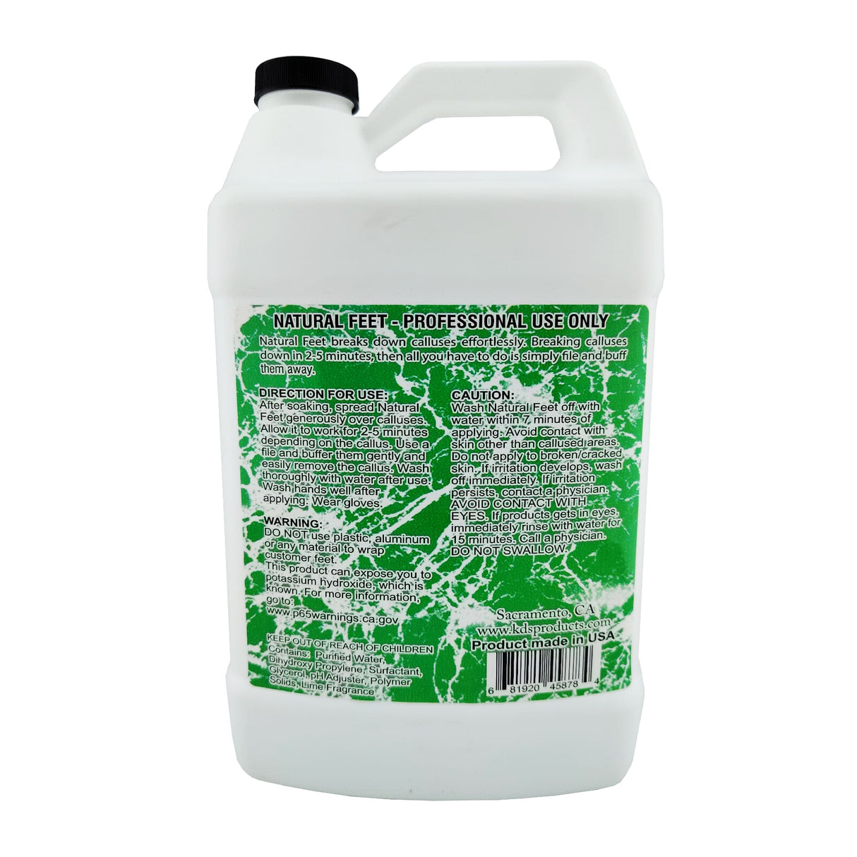 KDS Natural Feet Foot Callus Eliminator - Lime 3.8L 1 Gallon Bottle Back View