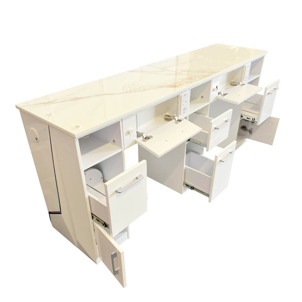 Keo Lunar Silver Double Manicure Nail Table Back Opened Drawers View