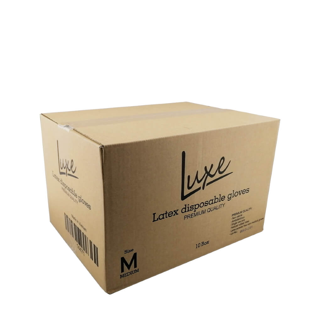 Luxe Disposable Latex Powder-Free Gloves Medium Box Of 10 Packs
