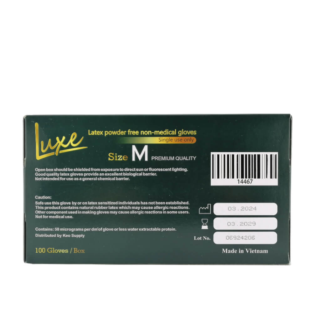 Luxe Disposable Latex Powder-Free Gloves Medium Single Pack Back View