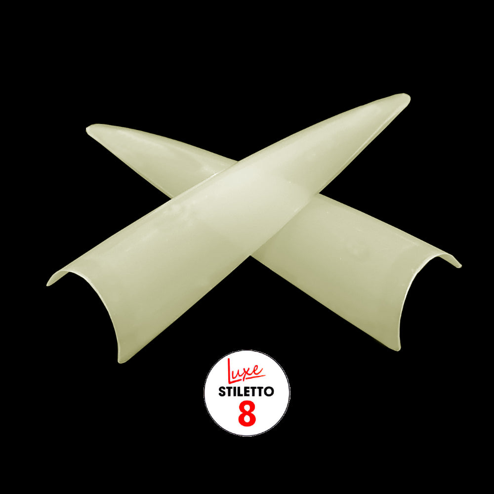 Luxe Natural Stiletto Acrylic False Nail Tips Size 8