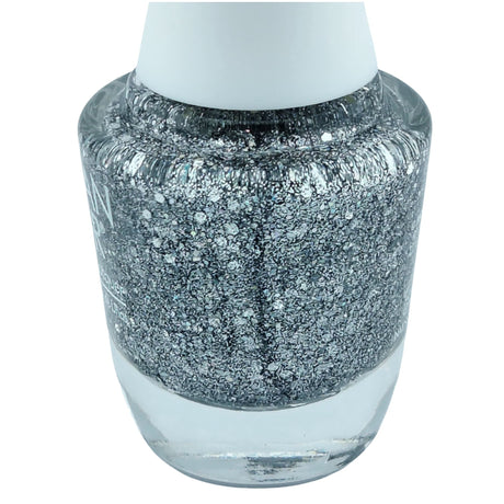 Morgan Taylor 15ml Bottle Crystal Snowdrop Fine Silver Glitter Close Up View