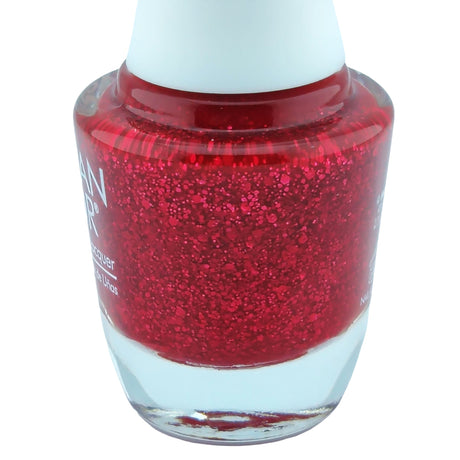 Morgan Taylor 15ml Bottle Poinsettia Stardust Red Glitter Close Up View