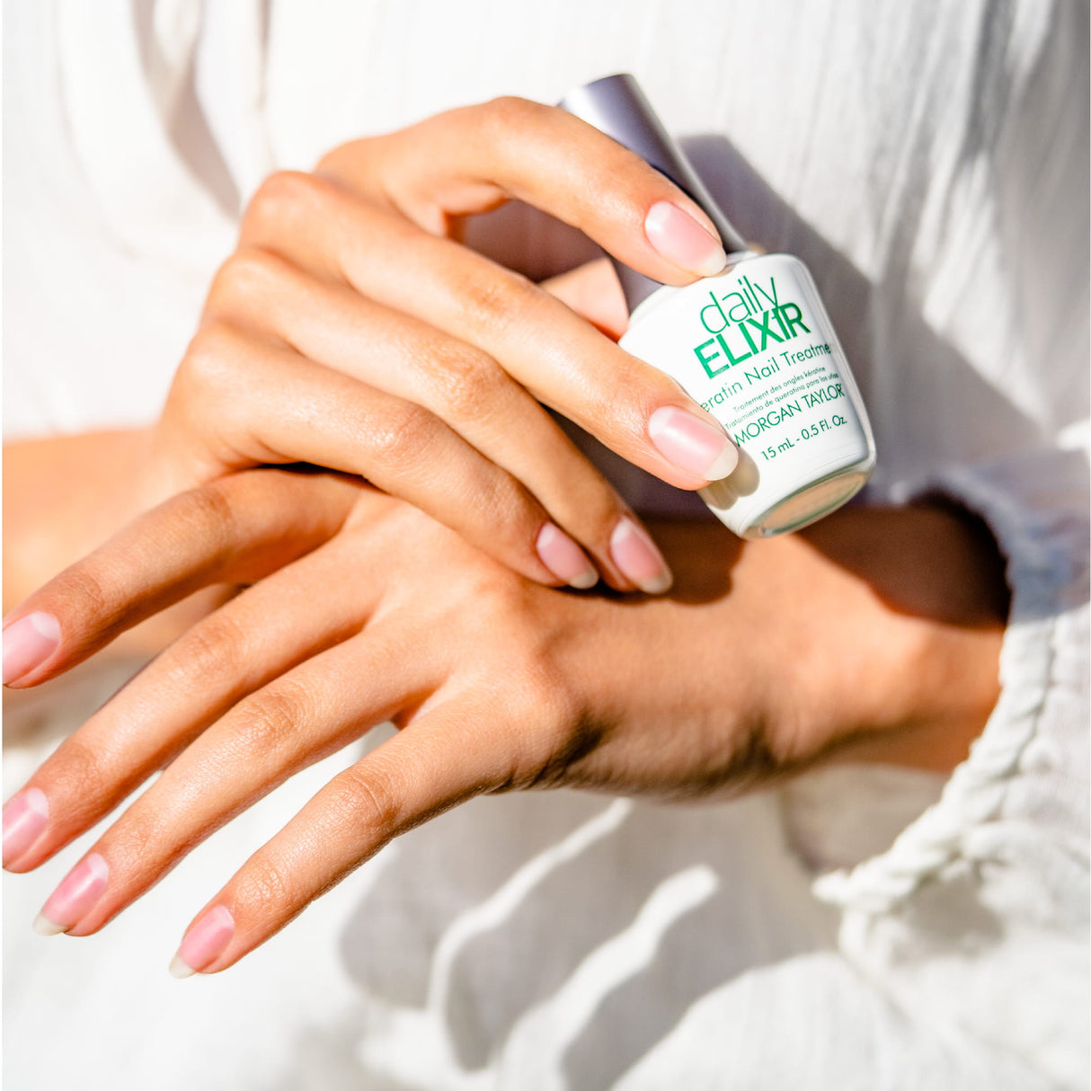 Morgan Taylor Daily Elixir Keratin Nail Treatment 15ml 0.5oz Bottle In Hand