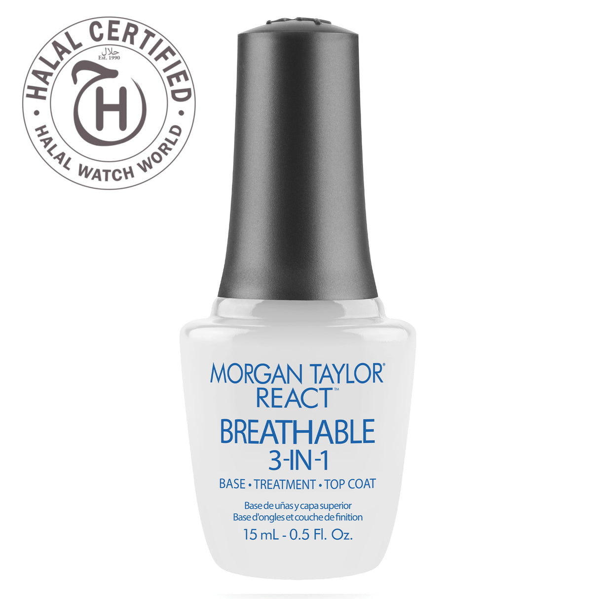 Morgan Taylor React Breathable 3 in 1 Base, Treatment & Top Coat 15ml Bottle Halal Certified Product