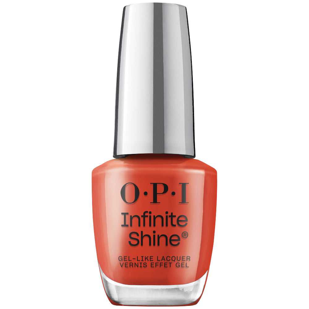 OPI Infinite Shine Gel-Like Polish Bottle | Knock 'Em Red (IS L131) | Fire Ember Red Crème
