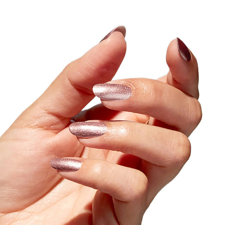 OPI Nature Strong Polish Intentions Are Rose Gold Strong Bright Brown Based Glitter Colour On Finger Nails