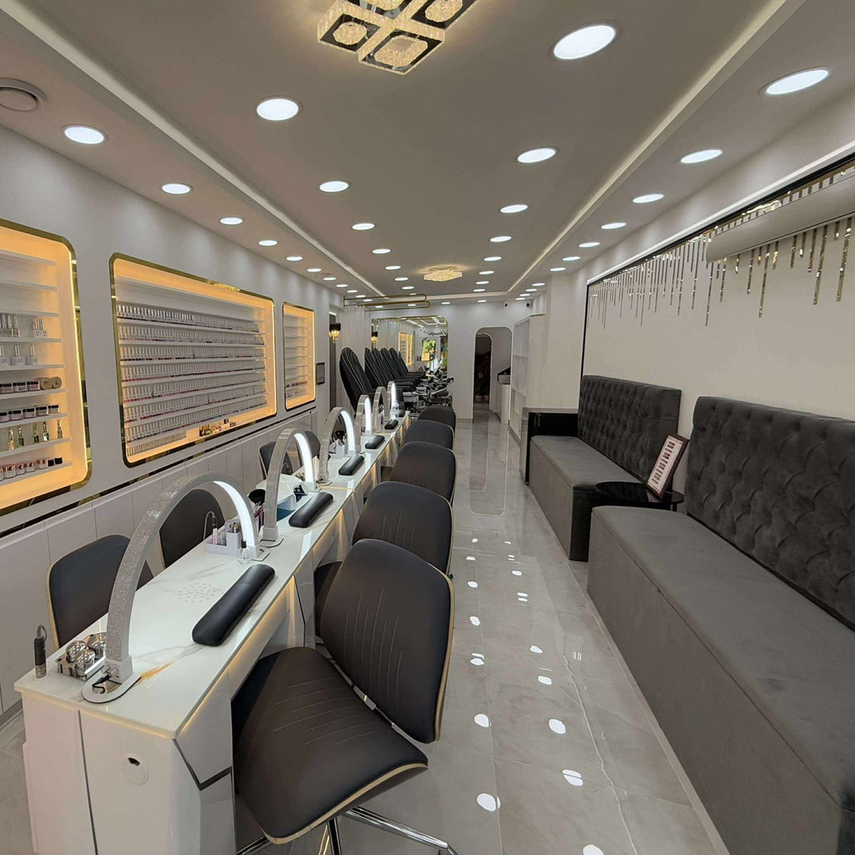 Salon Installation by Keo Supply for the Keo Lunar Silver Double Manicure Nail Table 3 table units