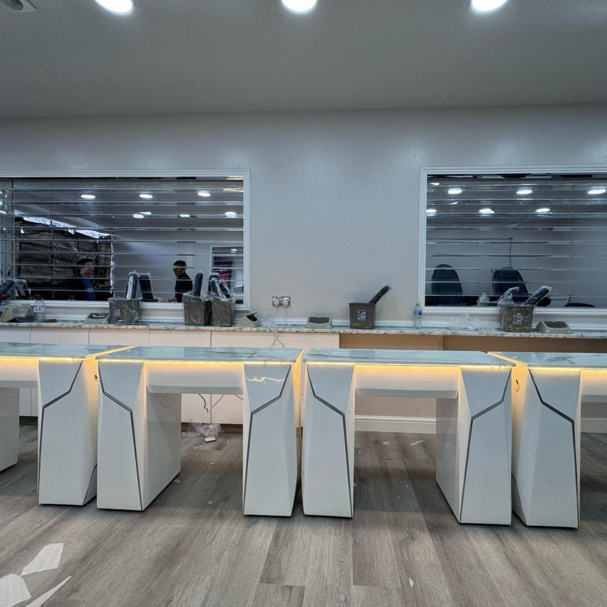 Salon Installation by Keo Supply for the Keo Lunar Silver Single Manicure Nail Table 4 table units