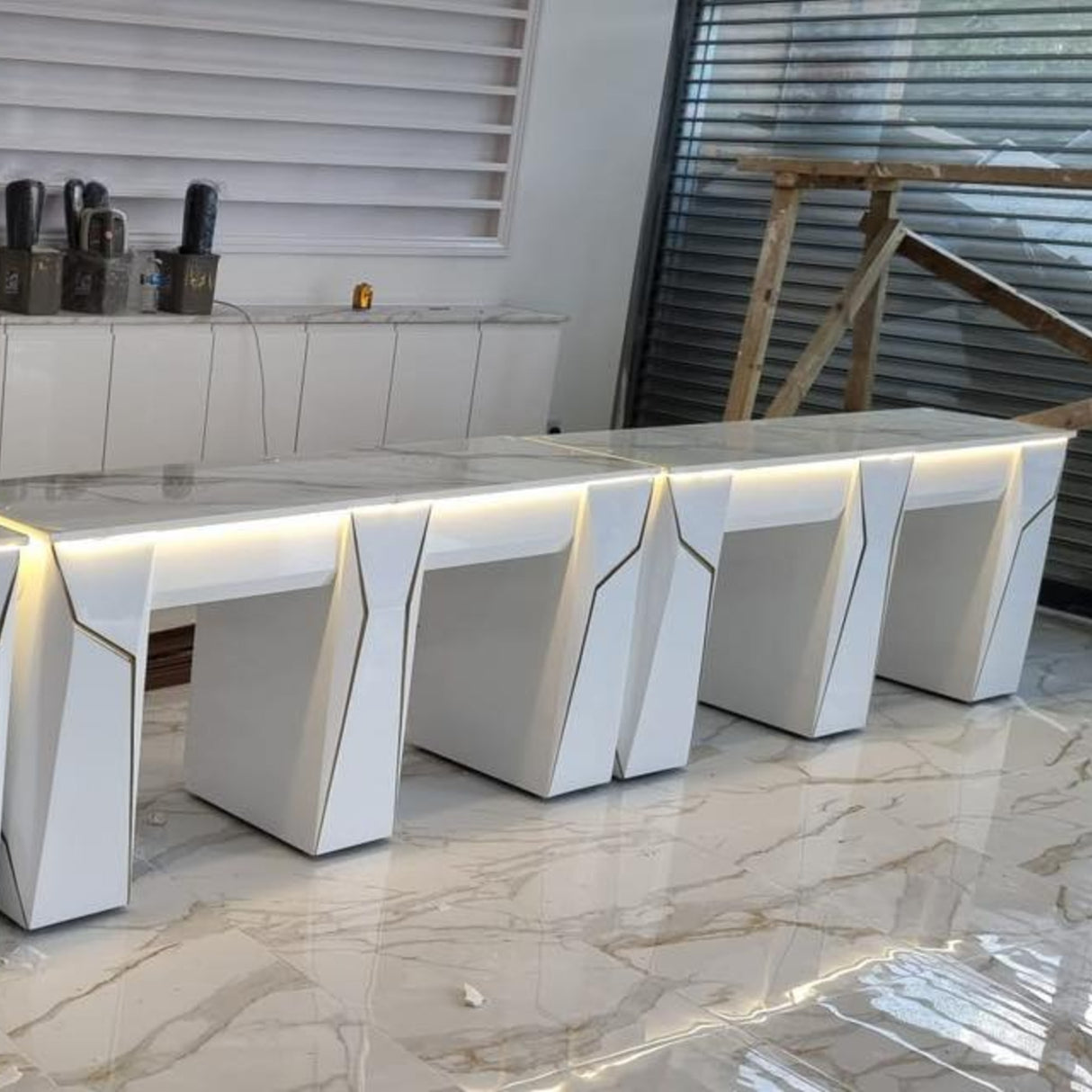 Salon Installation by Keo Supply for the Keo Solar Gold Double Manicure Nail Table 2.5 table units