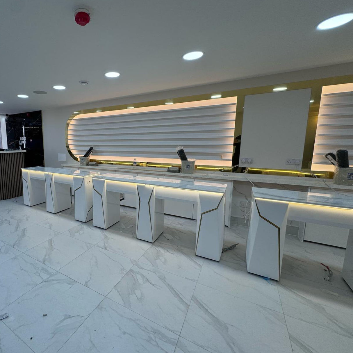 Salon Installation by Keo Supply for the Keo Solar Gold Double Manicure Nail Table 3 table units