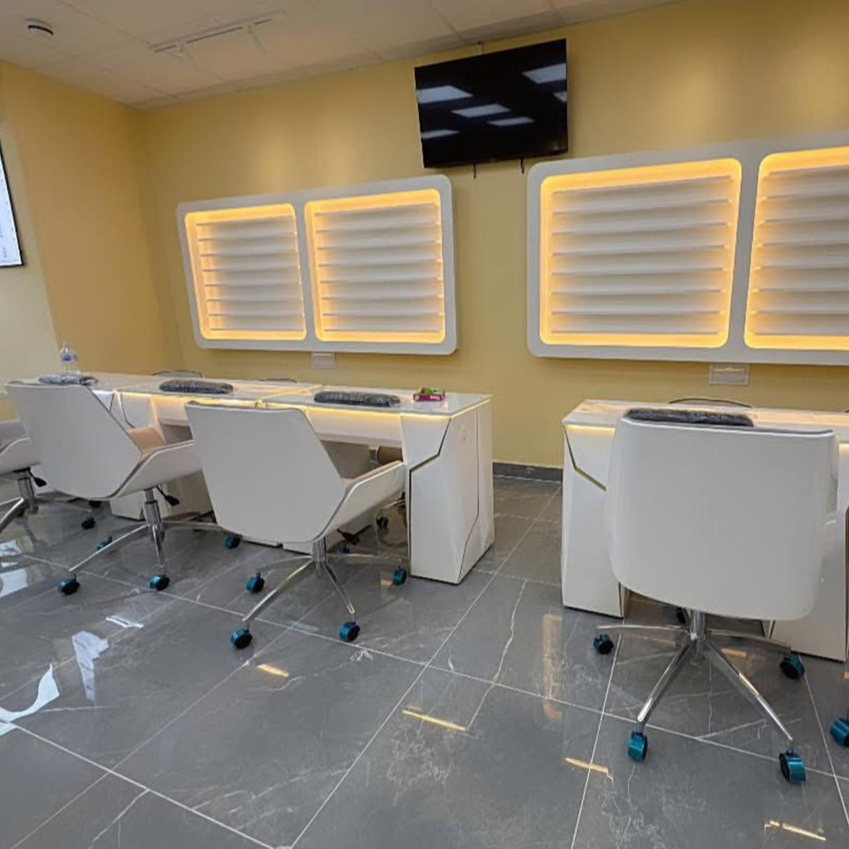 Salon Installation by Keo Supply for the Keo Solar Gold Single Manicure Nail Table 4 table units