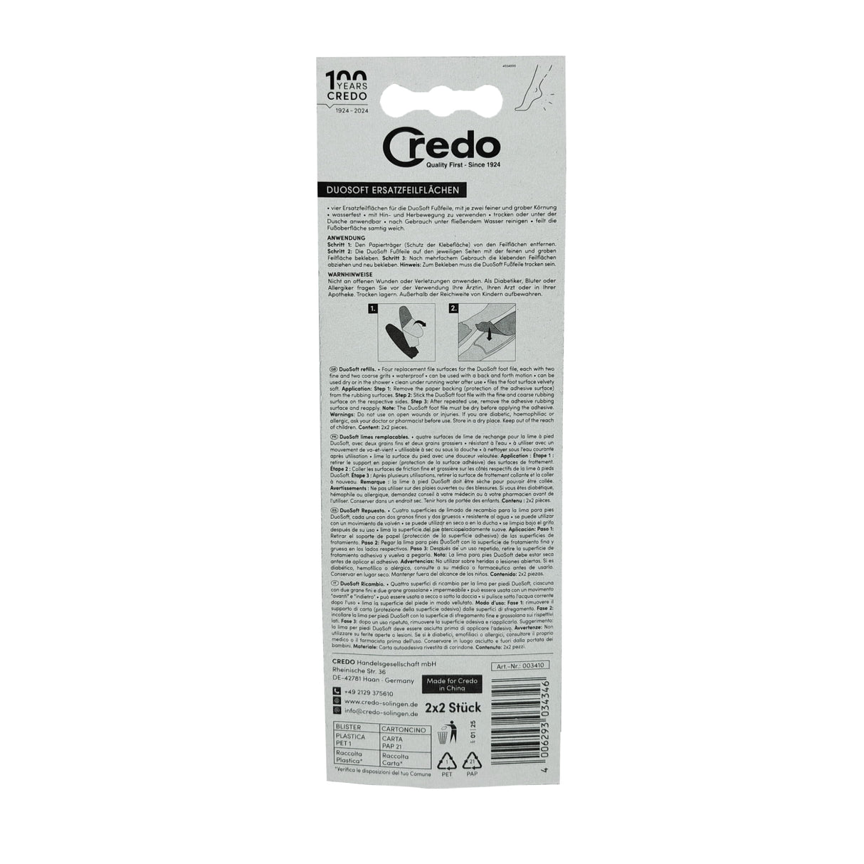 Credo DuoSoft Foot File Replacement File Strips (4pcs) Box Back View