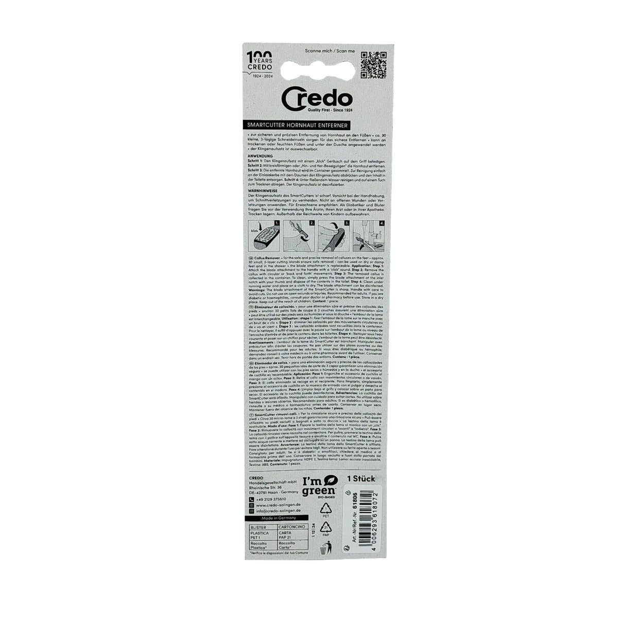 Credo SmartCutter Callus Remover Rasp Black Handle Box Back View