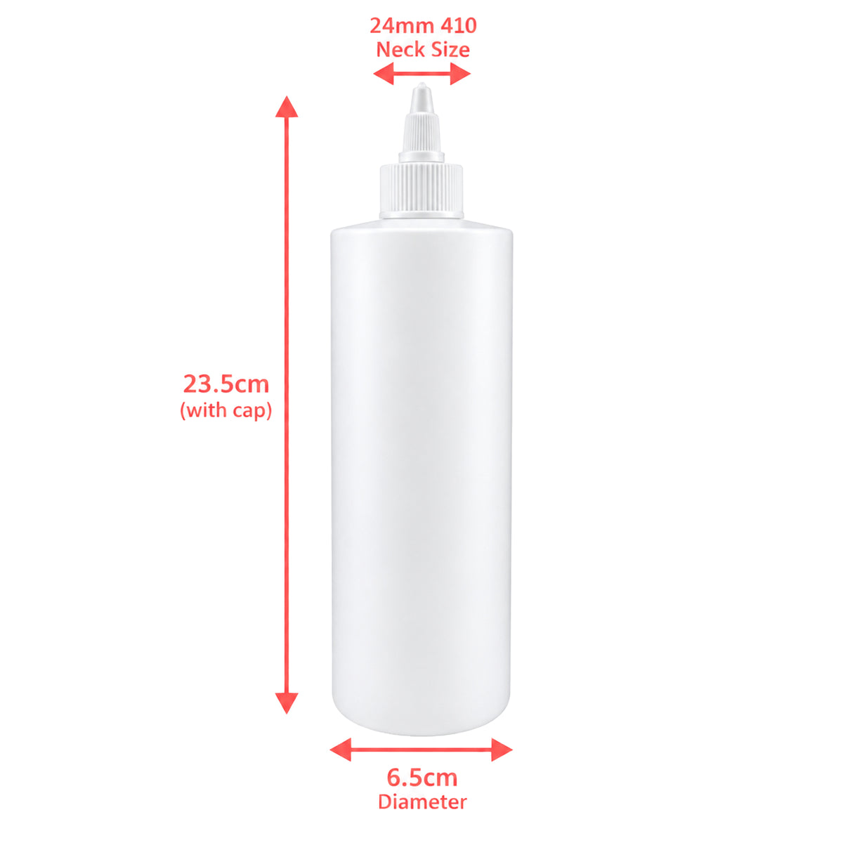Empty Plastic Natural HDPE Bottle 500ml - Blank Dimensions