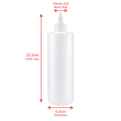Empty Plastic Natural HDPE Bottle 500ml - Blank Dimensions