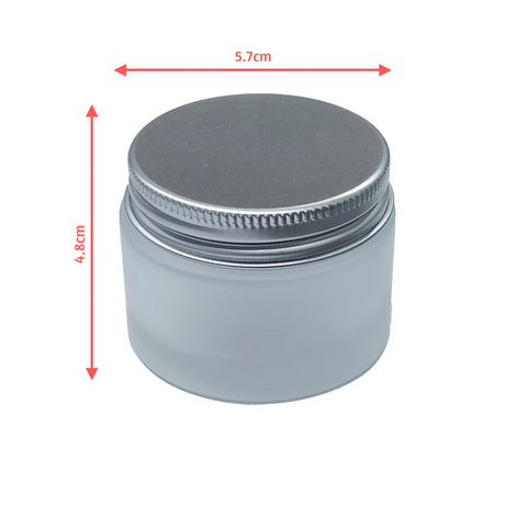 Frosted Liquid Dappen Dish Jar 50ml - Closed Silver Aluminium Screw Lid With Measurements