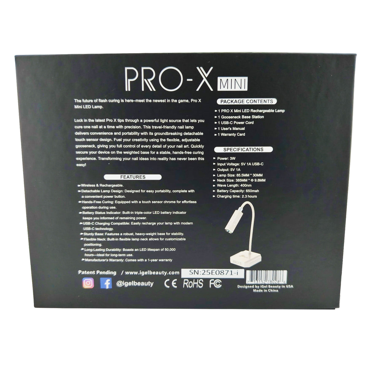 IGel Beauty Pro X Mini Wireless Flash Cure LED Lamp Box Back View