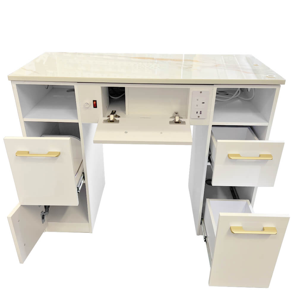 Keo Solar Gold Single Manicure Nail Table Back Opened Drawers View