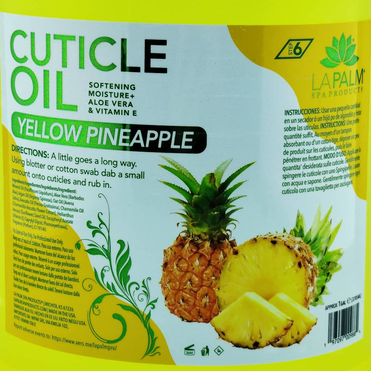 La Palm Cuticle Oil Gallon Bottle Pineapple Label