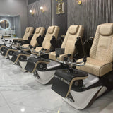 Lexor PSD700 Salon Pedicure Spa Chairs installed in a new salon premises, featuring  five spa chair units sets supplied and fitted by Keo Supply.