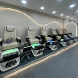 Lexor PSD700 Salon Pedicure Spa Chairs installed in a new salon premises, featuring  six spa chair units sets supplied and fitted by Keo Supply.