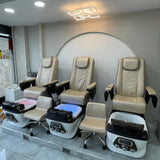 Lexor PSD700 Salon Pedicure Spa Chairs installed in a new salon premises, featuring three spa chair units along with 2 two pedi-stool supplied and fitted by Keo Supply.
