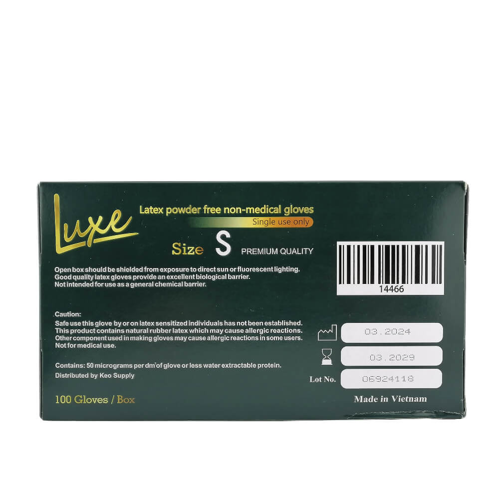 Luxe Disposable Latex Powder-Free Gloves Small Single Pack Back View