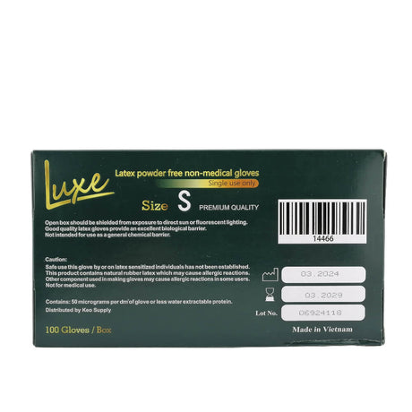 Luxe Disposable Latex Powder-Free Gloves Small Single Pack Back View